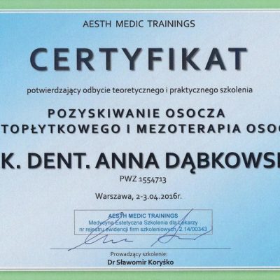certyfikaty AD 2016-04 02-03 osocze i mezoterapia