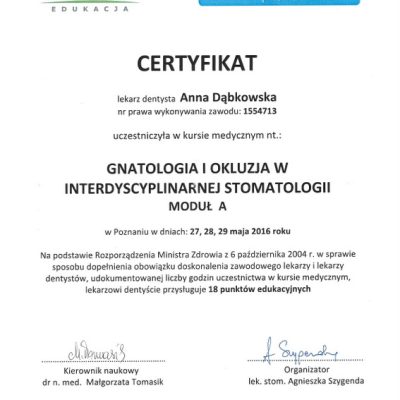 certyfikaty AD 2016-10 27-29 gnatologia i okluzja